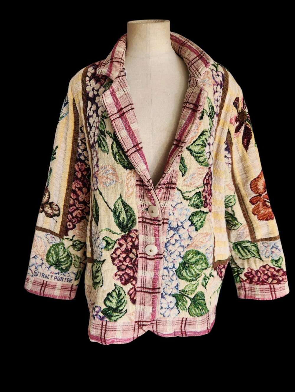 Vtg It's In The Bag Unge-Potch-Ket Tracy Porter Art Floral Tapestry Blazer L-XL